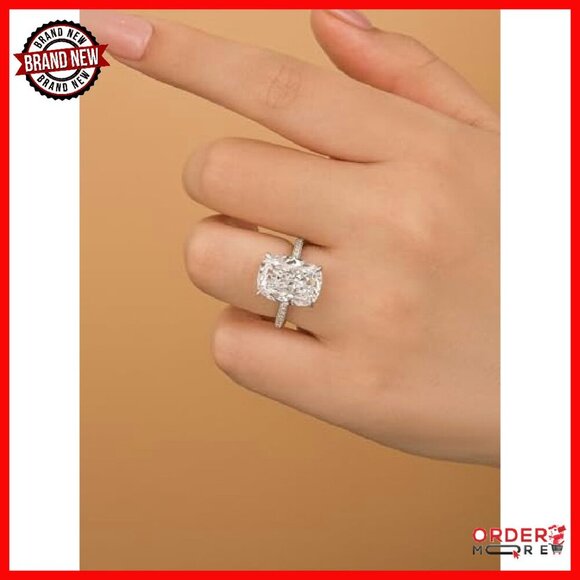 RODIFFY 4CT Cushion Cut Engagement Ring for Women, S925  4CT Cushion Cut Engagement Ring S925 Silver Cubic Zirconia Promise Ring